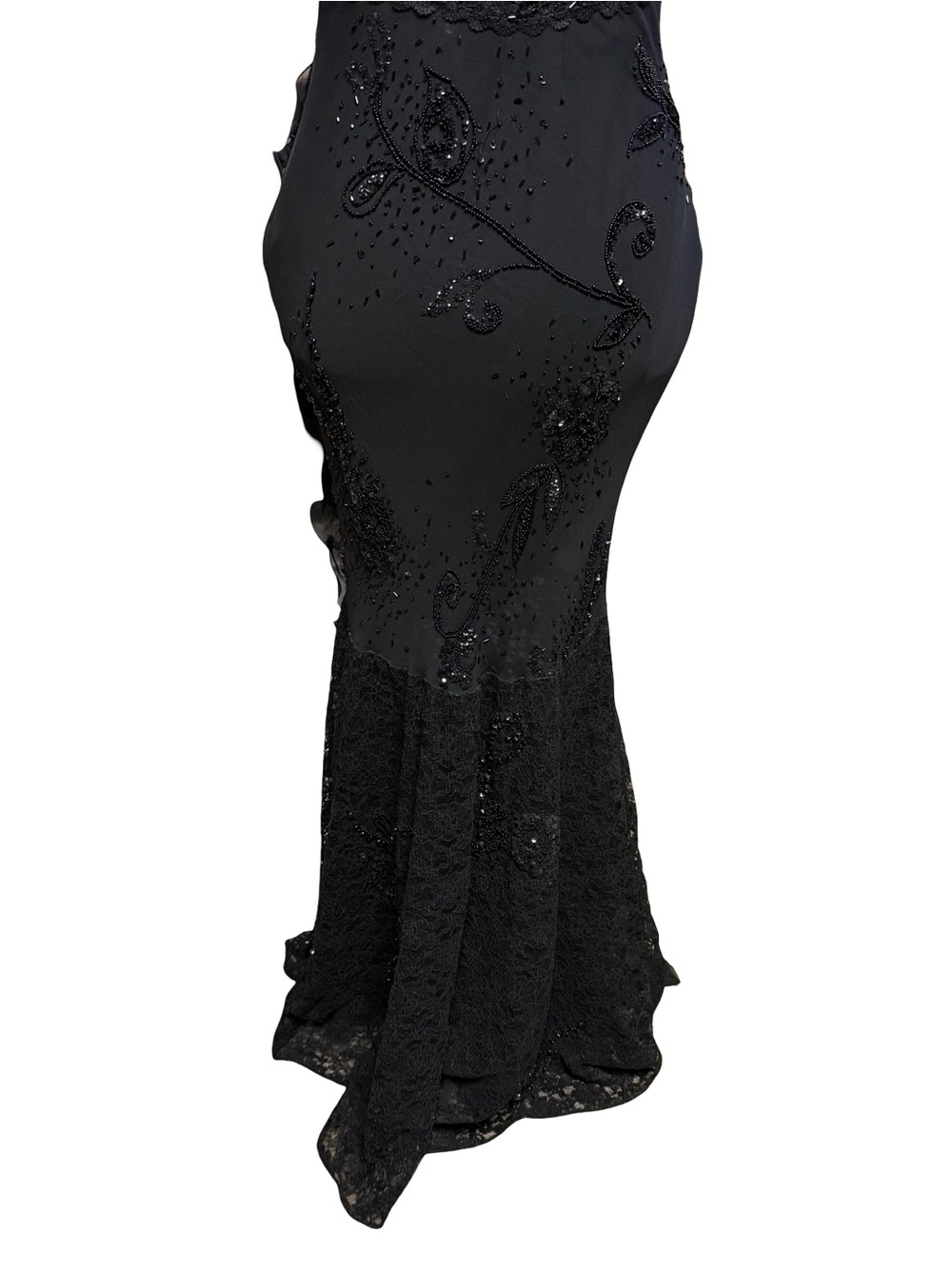 Vintage Y2K Cache Black Pure Silk Beaded Halter Mermaid Maxi Gown Dress Sz 8 - Picture 6 of 16